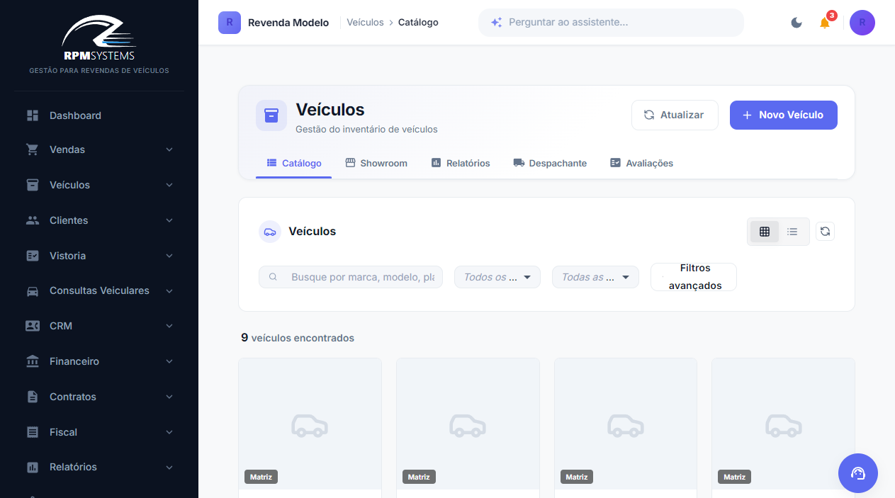 Tela de Gestão de Estoque no RPM Systems